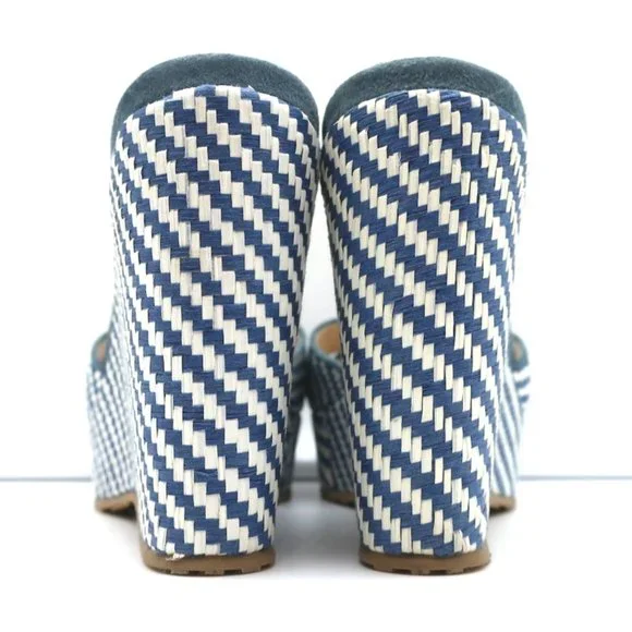 JIMMY CHOO PERFUME CRISSCROSS PLATFORM WEDGE SANDALS BLUE WOVEN RAFFIA SIZE 37 - Picture 8 of 11